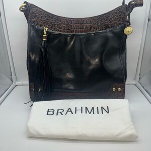 Brahmin Duxbury Leather Satchel Handbag Black Leather & Brown Croc Vintage